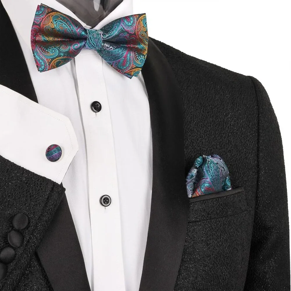 Mens Paisley Bow Tie, Hanky and Cufflinks - Picture 2 of 7